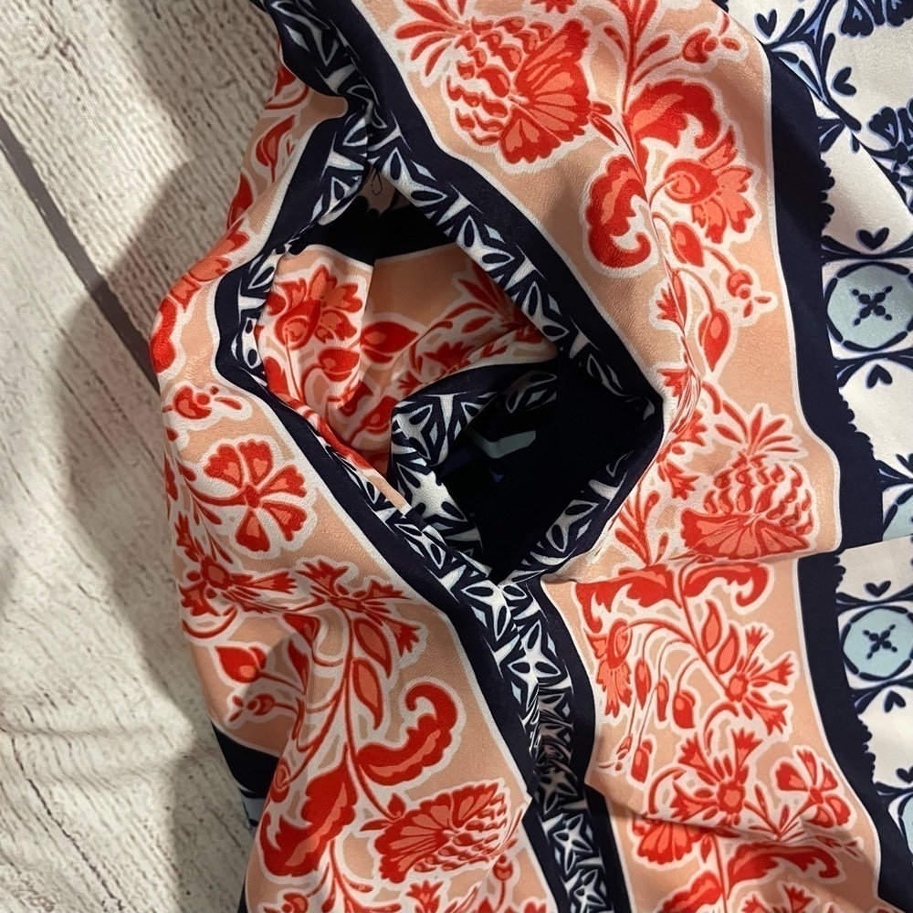 ELIZA J Women’s Bandana Print Handkerchief Dress Navy Orange Boho Coastal Size 6 - Picture 10 of 12